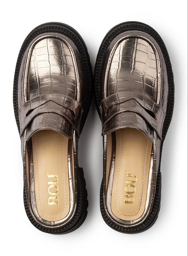 BOU Chunky Mule |Croco - Shiny Taupe - Image 2